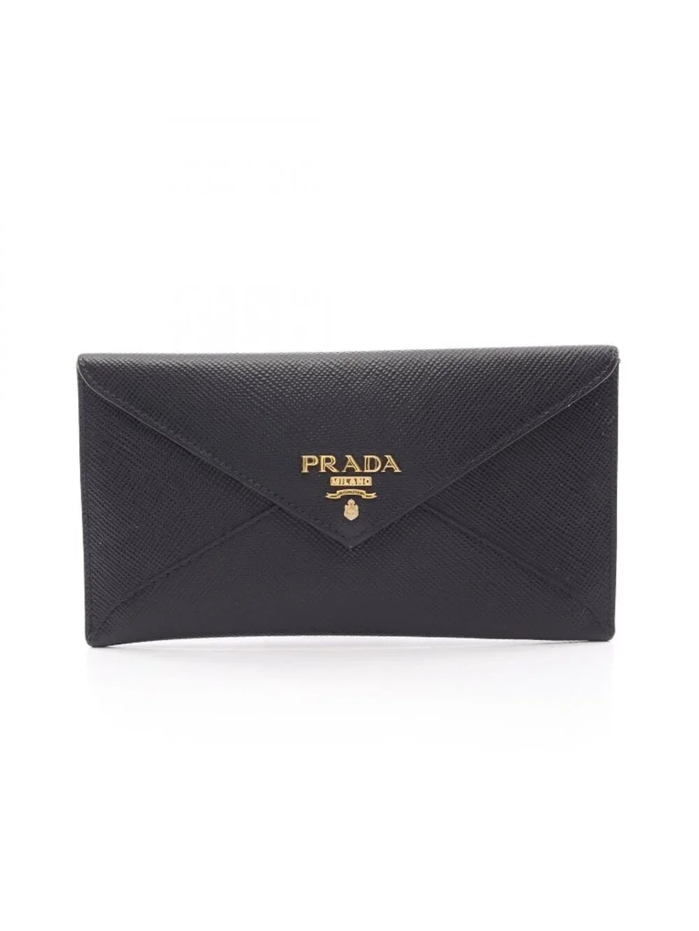 Prada Bifold Wallet Saffiano Cuir Envelope Black Leather
